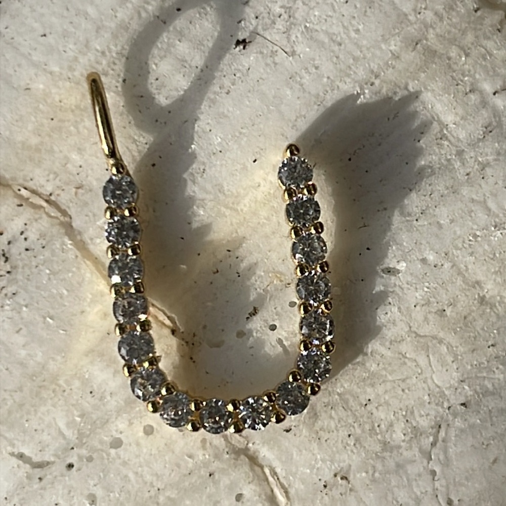NWT Diamonique Pavé Initial U Necklace Sterling Silver under gold plate